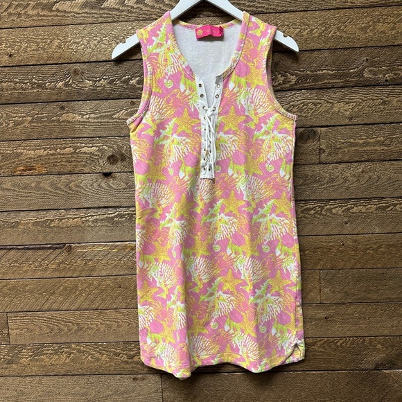 Macbeth Collection Lace Up Tunic Dress Cover Up | Pink & Yellow | Women’s Large - Picture 7 of 8